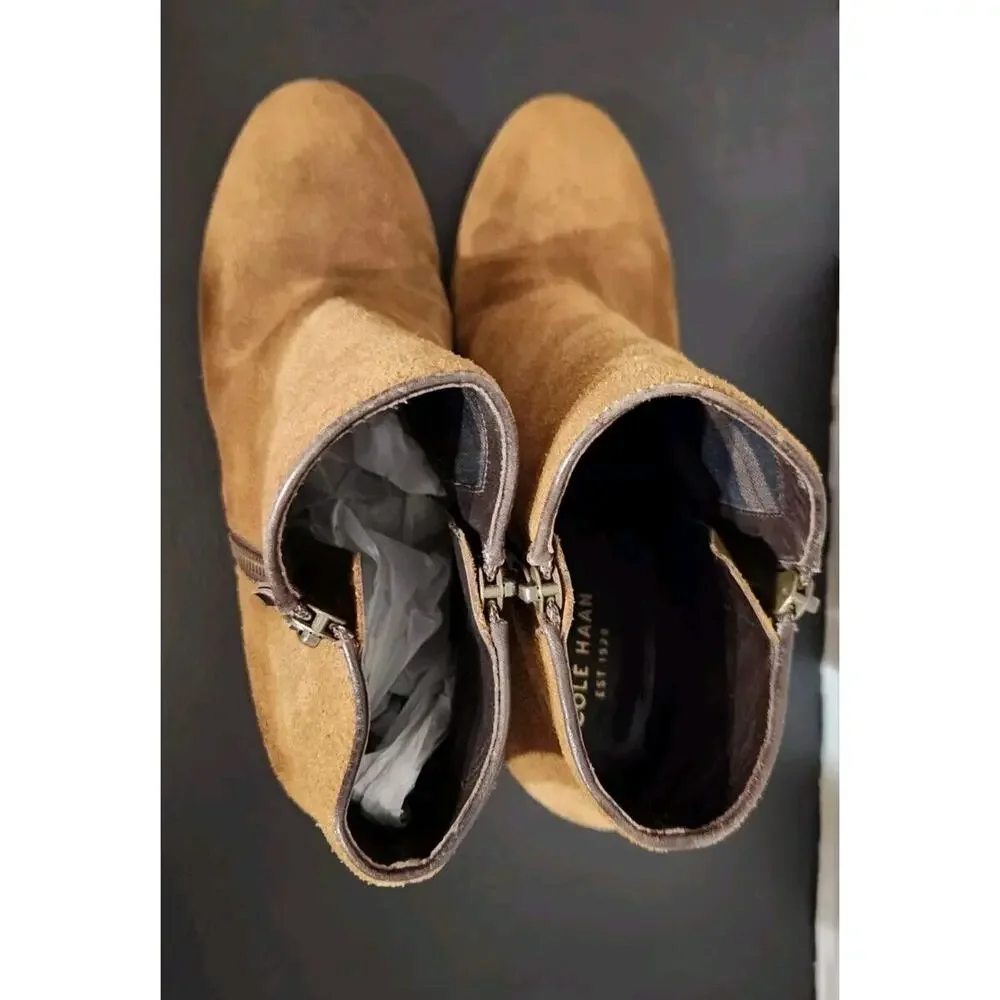 Cole Haan Hayes Bootie Java‎ Brown Suede Stacked Booties Womens Size 8 B